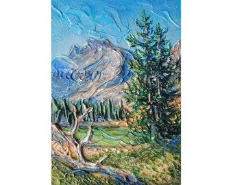 Impasto Mountain Lake Painting, Original Palette Knife Art 6x8" / 15x20 cm by Galyna Schaefer