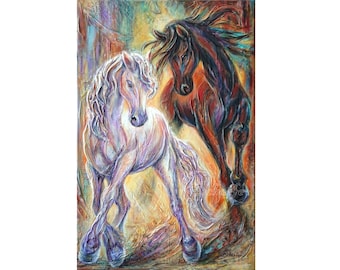 Impasto Oil Painting: Textured Horse Canvas Art, 16x24" by Galyna Schaefer