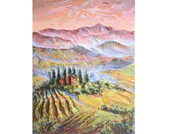 Original Tuscany Impasto Oil Painting: Italian Hills Landscape Canvas Wall Art (12" x 16")