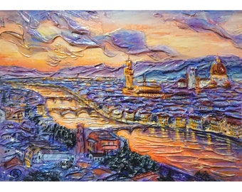 Florence, peinture Italie, Toscane, oeuvre d'art italienne empâtement, ville, paysage urbain, art mural, toile 12 x 8 po / 30 x 21 cm par Galyna Schaefer