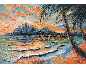 Hawaii Painting Beach Original Art Hawaiian Artwork Kauai Ocean Wall Art Seascape Art Palm Trees on Canvas from 28x20" by Galyna Schaefer