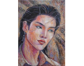 Min Yoongi Suga Painting, BTS Fanart, Original Oil Artwork, 8x12" / 21x30 cm - Galyna Schaefer