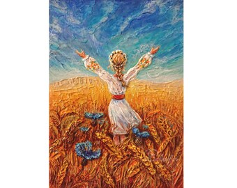 Original Ukraine Painting, Ukrainian Woman Impasto Textured Oil Art (8"x12")