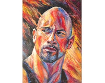 Dwayne Johnson Oil Painting, Original Impasto Portrait 8x12" / 21x30 cm by Galyna Schaefer
