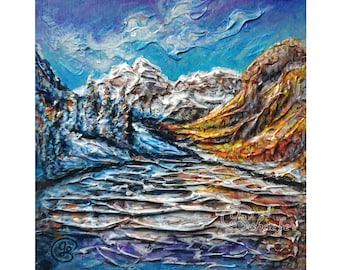 Original Winter Mountain Painting: Colorado Impasto Art, 8x8
