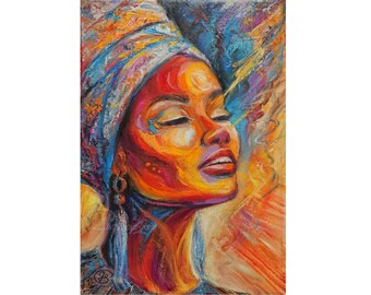 African Queen Oil Painting, Woman Portrait on Canvas, 8x12" / 20x30 cm
