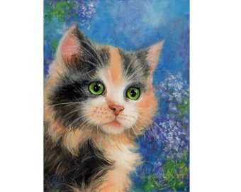 Cat Painting Kitty Original Art Custom Pet Portrait Animal Oil Artwork Colorful Wall Art on Canvas 7" x 10" / 18x24 cm by Galyna Schaefer