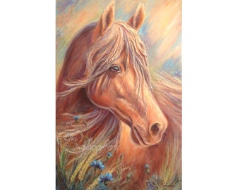 Impasto Horse Oil Painting on Canvas, Summer Original Awork, 16x24" / 40x60 cm
