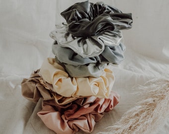 Scrunchie faux cuir, Scrunchies pastel, rose, jaune, bleu, beige etc., look sac en papier Scrunchies, caoutchoucs de cheveux recouverts de tissu