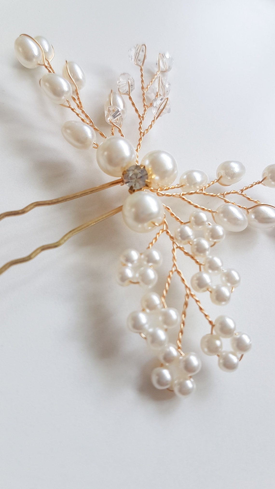 GENBREE Braut-Haarnadeln Mit Perlen & Strass | Für Hochzeit, Ball Oder Party | Silberfarben | Ca. 50 Cm Langes Haarteil