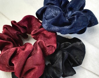 Set 3 Scrunchie, Noir, Bordeaux Rouge, Bleu, Soft Collection, Gommes à cheveux surchargés