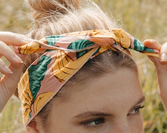 Haarband zum binden Baumwolle, draht Stirnband, Haarband Armband Halstuch, Blumen, rosa oder blau Tropical Design