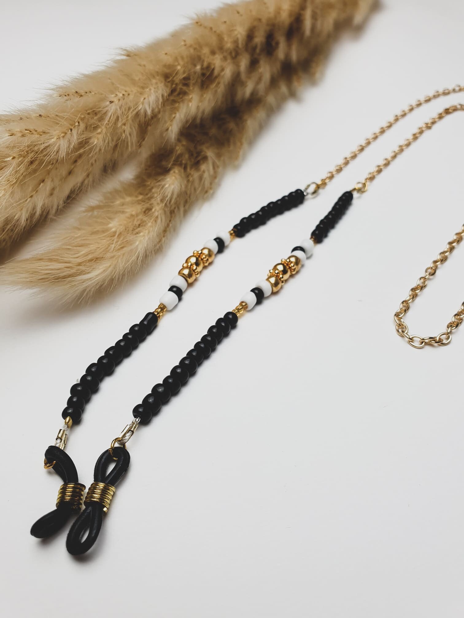 Eyewear necklace with pearls black gold handmade black | Etsy