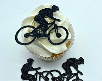 Cupcake Topper Pack, Biker Cupcake Toppers, Bike Topper, Name, Cake Topper UK, Set of Mountain Biker Toppers, Biking