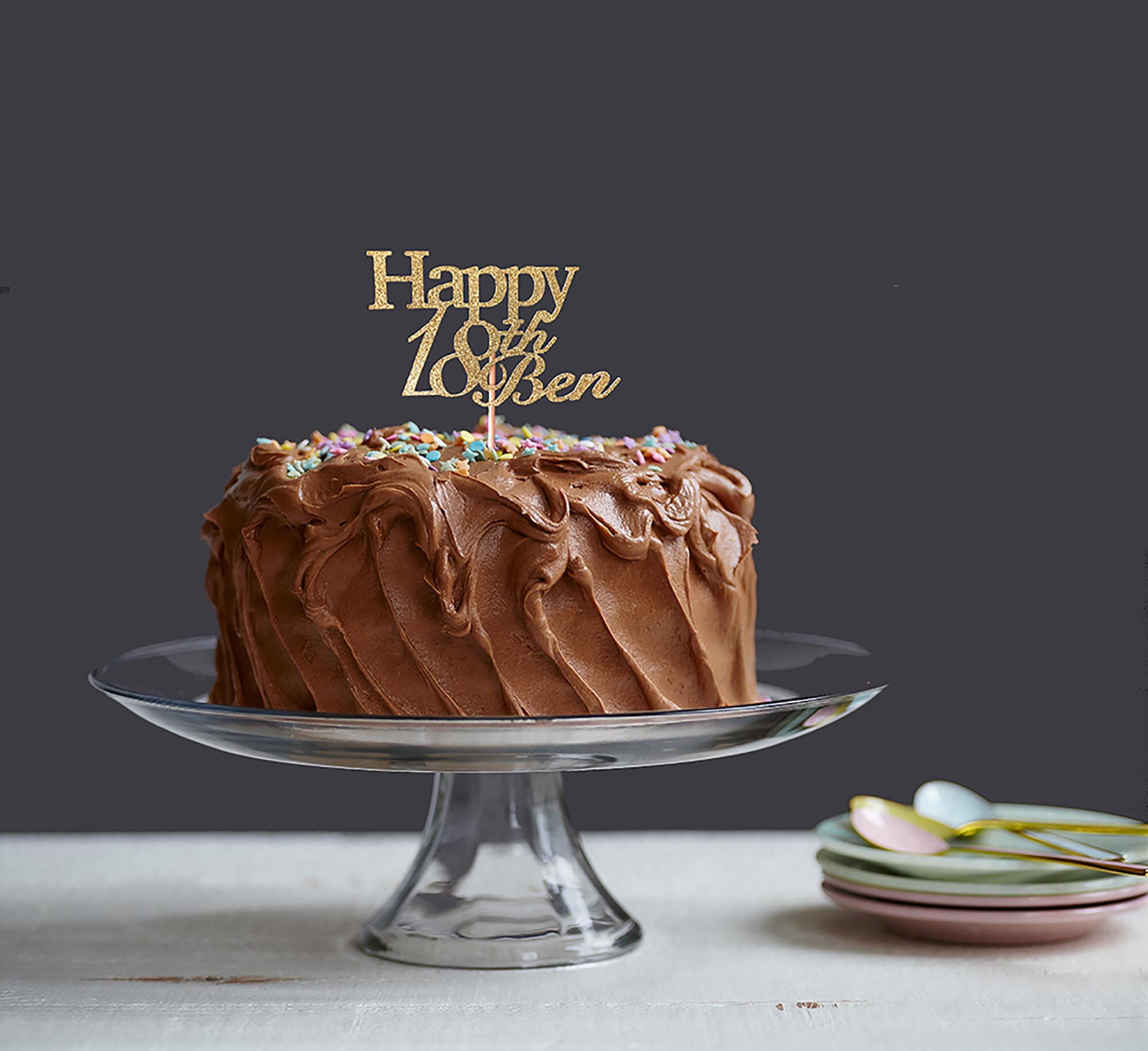 18th Birthday Cake Topper Gold Cake Topper Glitter Cake Etsy