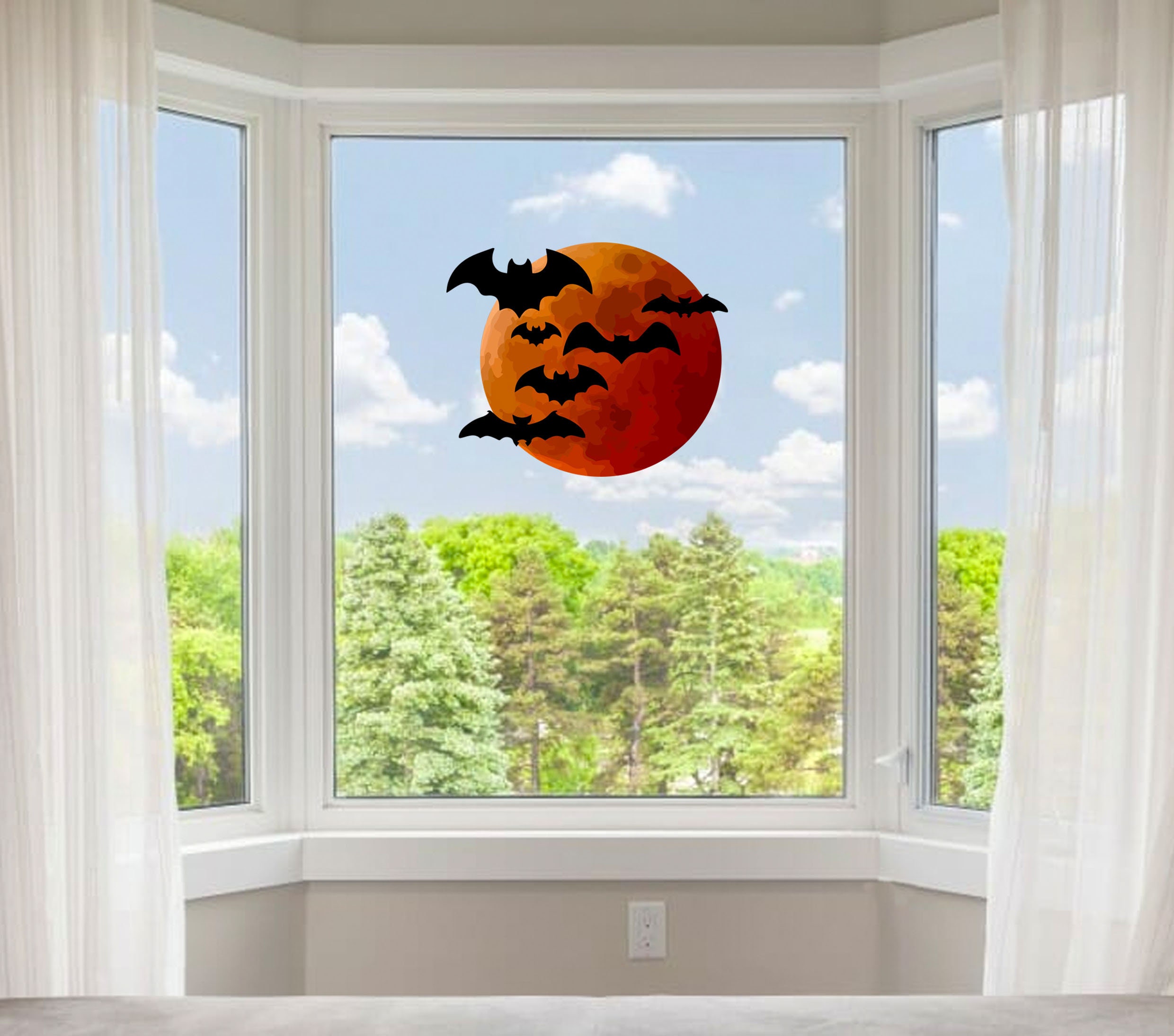 Bat and Moon Sticker Halloween Bat Decor Bat Window Etsy