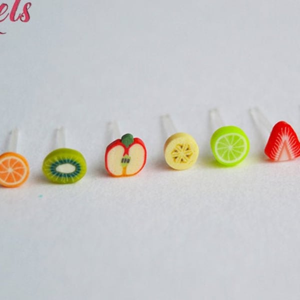 Tiny Fruit Slices Post Earrings - Plastic, Stainless Steel or Sterling Silver Studs for Small or Sensitive Ears - Miniature Food Jewelry