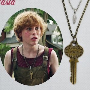 Beverly Marsh Feather and Key Double Layered Charm Pendant Necklace Cosplay Replica - Stephen King's It inspired