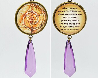 Gelfling Prophecy + Great Conjunction Double Sided Pendant Necklace with Dangling Crystal Shard - Fantasy Jewelry