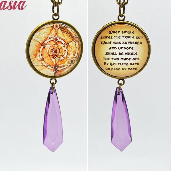 Gelfling Prophecy + Great Conjunction Double Sided Pendant Necklace with Dangling Crystal Shard - Fantasy Jewelry