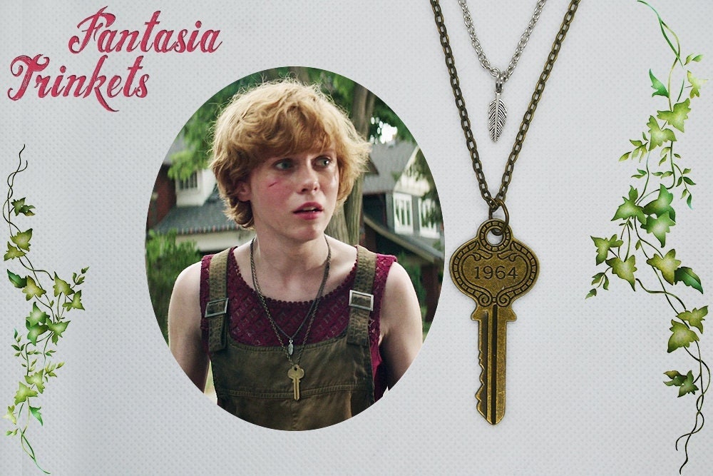 Beverly Marsh Feather and Key Double Layered Charm Pendant Necklace Cosplay  Replica Stephen King's It Inspired 