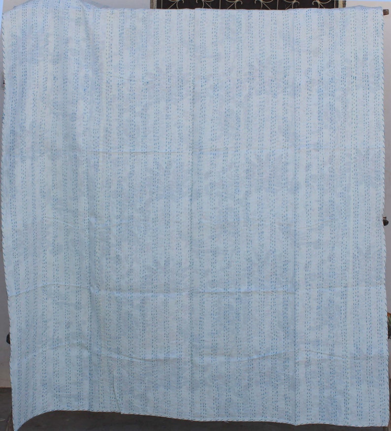 Bird Print Kantha Quilt Twin Size Cotton Kantha Blanket Indian Handmade Kantha Bedspread Hand Stitched Kantha Throw