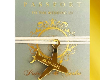 Passport Wedding Invitations . Destination Wedding Passport Invitations Boarding Pass RSVP Custom Invitations . Complete Set  Real Gold foil