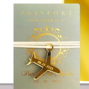 Passport Wedding Invitations . Destination Wedding Passport Invitations Boarding Pass RSVP Custom Invitations . Complete Set  Real Gold foil