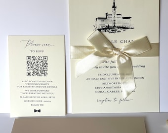 Invitación de boda Invitación de boda clásica y elegante romántica - Invitación con cinta, rsvp y sobre
