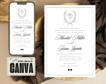 Wedding Invitation Template Set, Classic & Elegant, Printable, Editable, Canva INSTANT Download