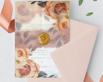 Boho style wedding invitations Roses Boho Wedding Invitations Personalized Design Invitations . Vellum and wax seal invitations. rsvp