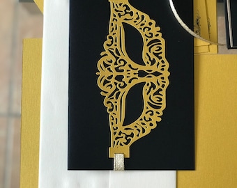 Quinceañera’s Masquerade Invitations . Custom Mask Laser Cut . Party Mask Quinceañera Invitation . Unique Laser Cut with ribbon Quince
