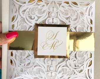 Luxury Wedding Invitations pocket with Gold belly band . Elevate Your Special Day in Style - Invitaciones de Boda