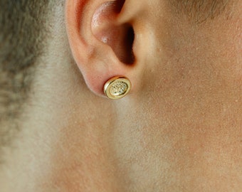 Handcrafted Silver Stud Earrings for Men: Minimalist Round Design