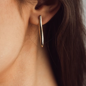 Modern Line Earrings | Long Gold Earrings| 9ct Gold Earrings &quot;Golden Flow&quot;