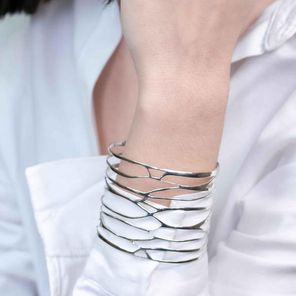 Handcrafted Silver Branch Cuff Bracelet: Wide Statement Jewelry "Branching"