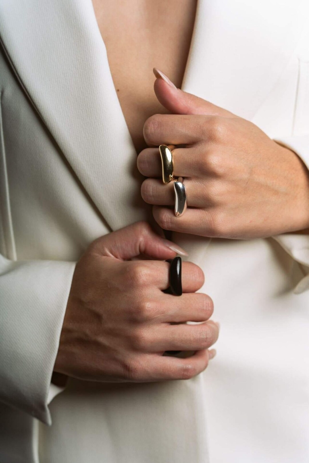 Curved Bar Ring Modern Long Bar Ring Etsy