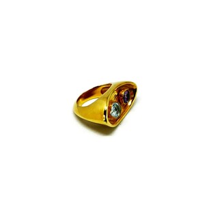 Handcrafted two stone ring in gold plated silver with bold boat-inspired design and gemstone setting, ideal as a unique chunky ring for her.