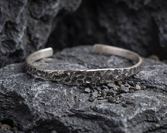 Custom Sterling Silver Cuff Bracelet: Organic Carved Design