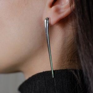 Custom long bar earrings Polished silver