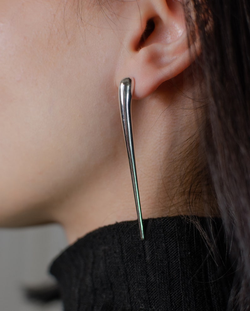 Custom long bar earrings Polished silver