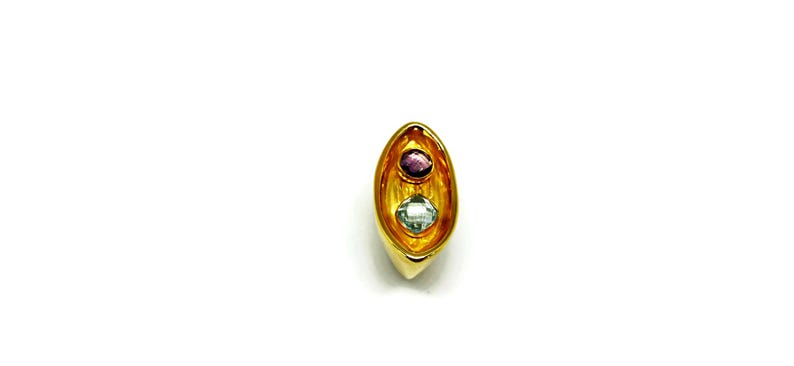 Chunky gold plated ring for women with amethyst and topaz, a stunning two stone ring perfect for statement looks or gift ideas for women.