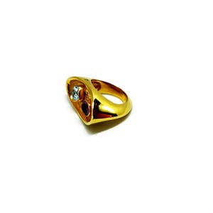 Elegant and bold chunky ring for women, made from gold plated silver and set with topaz and amethyst, a luxurious two stone ring.