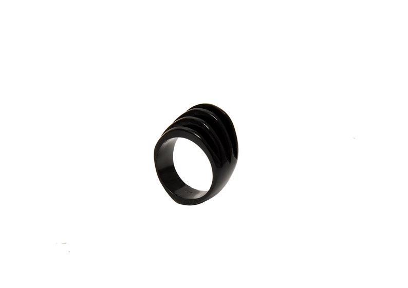Black silver 'Pinnacle' woman ring, wide silver band for a bold statement.