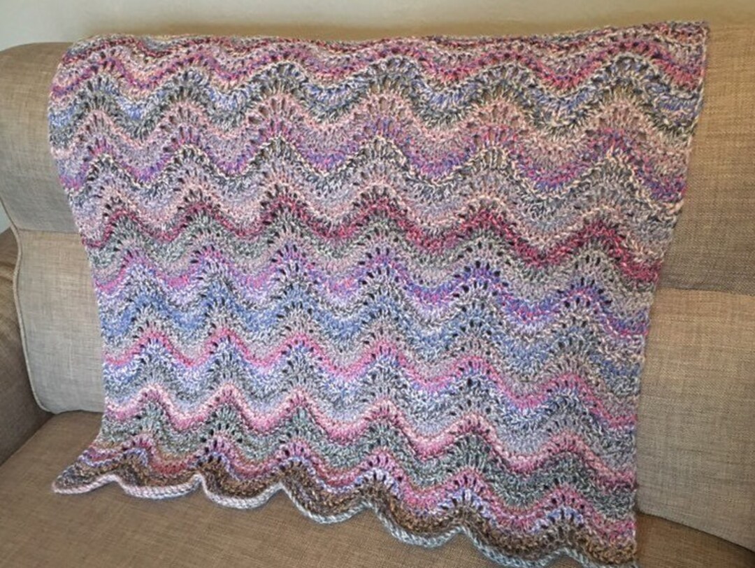 Hand Knit Lap Blanket With Wave Pattern Knitted Wheelchair Etsy Finland