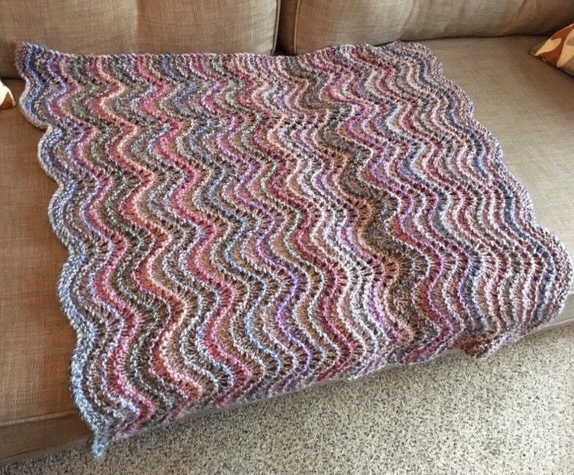 Hand Knit Lap Blanket With Wave Pattern Knitted Wheelchair Etsy