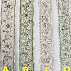 2.3&quot;6cm Flower Border Curtain Trim Tape,Beige Light Green Trim for Curtains ,Embroidered Tapestry Ribbon Trim By the Yard,Boho Trim Tape