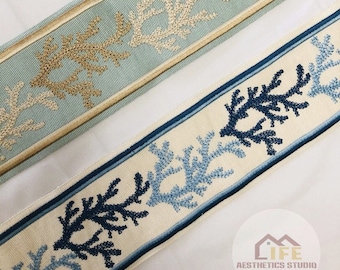 3.5" Width Coral Embroidered Trim Tape, Upholstery Tape for Homedecor
