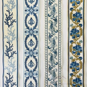 Blue and White Embroidered Trim Tape, Upholstery Trims By the Yard, Blue Drapery Trim Tape ,Border Trim for Curtains
