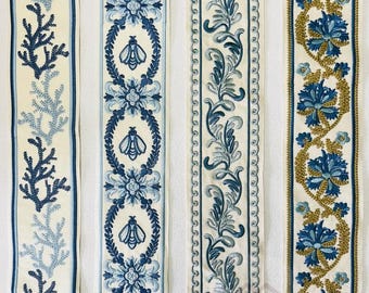 Blue and White Embroidered Trim Tape, Upholstery Trims Border for Curtains